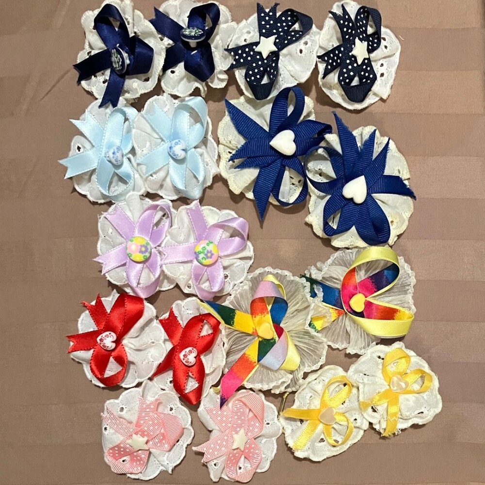 Baby barrettes - Lot of 9 pairs - handmade New - multicolors -kept in container
